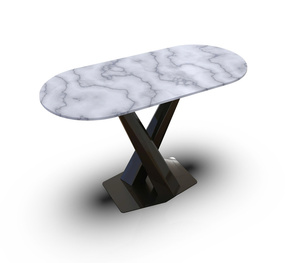 โต๊ะรับประทานอาหารหินอ่อนรูปวงรีสุดหรู ขาเหล็กสแตนเลสสีดำทรง X เฟอร์นิเจอร์ห้องรับประทานอาหารทันสมัย - Product Image 3