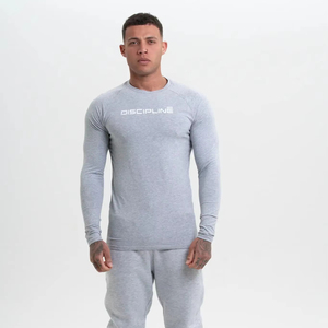 Camiseta de manga larga para hombre, ajustada, deportiva, para gimnasio, cuello redondo, compresión, informal, top ajustado de manga larga para hombre - Product Image 1