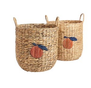 Panier en jacinthe d'eau brodé, fait main, décoratif, avec motif de fruits, pour la chambre d'enfant, le salon, la maison - Product Image 2