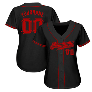Maillot de softball unisexe personnalisé à manches courtes, uniforme de baseball, 100% polyester, noir et rouge contrastés, nom de l'équipe, numéro du joueur - Product Image 1