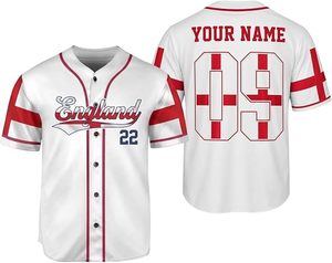 England <b>Baseball</b> Jersey Custom Name Number White Red Sublimated Print Unisex Sleeveless Breathable 100% Polyester Anti-Bacterial - Product Image 1