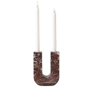 Luxury Red Marble <b>U</b> Shape Double Candle Holder Modern Stone Decorative Accent for Dining Table <b>Living</b> Room Premium Handmade NEW - Product Image 1