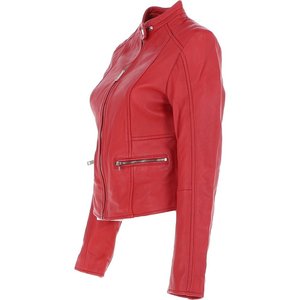 แจ็คเก็ตหนังแท้สไตล์วินเทจสำหรับผู้หญิงสีแดงปักโลโก้แบบกำหนดเองตามเทรนด์ใหม่ แจ็คเก็ตบอมเบอร์คลาสสิกสำหรับฤดูหนาว เสื้อผ้าสตรีทแวร์ - Product Image 3