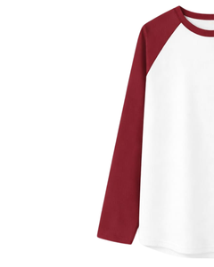 Camiseta de Manga Larga Raglán Roja y Blanca Personalizada para Hombre, Camiseta Casual de Algodón con Cuello Redondo en Contraste, Camiseta de Béisbol, Fabricante y Proveedor OEM - Product Image 3