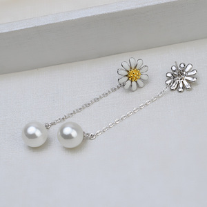 Ensemble de boucles d'oreilles et de bagues en argent 925 tendance européenne et américaine, avec chrysanthème en goutte de colle, perles, bijoux de mode pour femmes, avec support vide - Product Image 3