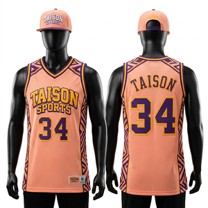 Camiseta de Baloncesto Retro de Malla de Poliéster Premium de 180 GSM, Color Durazno y Morado, Panel Lateral con Impresión por Sublimación Personalizada - Product Image 1
