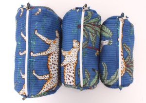 Custom Quilted Cotton Cosmetic Bag Set Handmade Block Print Makeup Pouch Travel Toiletry Organizer Jewelry Bathroom 3 Piece Set - Product Image 5