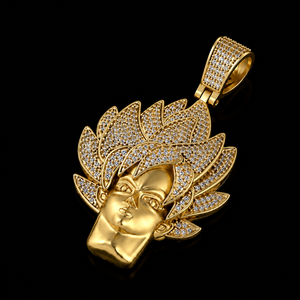 Unique Hip Hop Design Lab Grown Diamond Unisex Custom Iced Goku Saiyan Face <b>Gold</b> Plated 925 Silver Fine Jewelry <b>Pendants</b> Gift - Product Image 6
