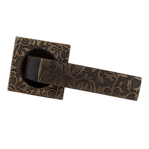 Luxury Modern Brass Door Handle <b>Set</b> | <b>Square</b> Rose Lever Handle with Artistic Engraved Design for Home & Hotel Interiors - Product Image 1