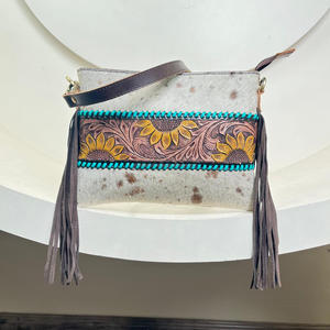 High Quality Popular Hand Tooled Cowhide Leather Fringe Shoulder Bags for Women Big Capacity Hand Floral Crossbody Bags for Lady - Product Image 4