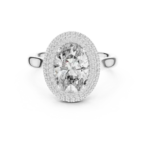 Anillo de compromiso de lujo con doble halo de diamantes cultivados en laboratorio, con engaste de oro macizo, detalles de micro pavé y un atractivo brillante. - Product Image 5