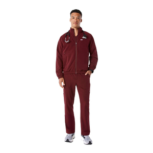 Ensemble de blouses médicales pour hommes, couleur bordeaux, en coton tricoté et polyester, veste à fermeture éclair intégrale avec porte-stéthoscope, uniformes d'hôpital - Product Image 3