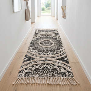 Tapis de luxe bohème en coton avec motif diamant texturé et moelleux pour chambre à coucher, salon et décoration intérieure contemporaine - Product Image 5