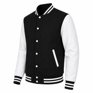 Chaqueta Casual Estilo Universitario con Rayas y Ribetes Acanalados, Chaqueta Bomber con Botones para Hombre, Sin Marca, para Uniformes Escolares o Ropa Urbana - Product Image 4