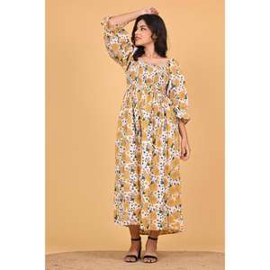 Vestido Maxi Indio 100% Algodón Ecológico con Estampado de Bloques, Estilo Bohemio, Vintage, para Mujer, Ropa de Verano - Product Image 3