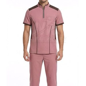 Professional Healthcare <b>Scrub</b> <b>Top</b> With Half Zip Front Short Sleeves Stand Collar And Comfortable Everyday Work Design - Product Image 5