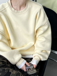 Sweat-shirt à capuche unisexe pour femme, court, uni, doublé en coton, avec broderie, épaules tombantes, saison printemps - Product Image 2