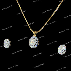 <b>Silver</b> Oval And Round Diamond Pendant <b>Necklace</b> With Matching Stud Earrings Elegant Jewelry <b>Set</b> For Women Party Gift - Product Image 3