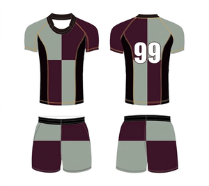 Conjunto de Uniforme de Rugby Unisex Personalizado con Estampado Geométrico en Negro y Rojo, Transpirable, de Manga Corta y Ajustado, con Impresión por Transferencia de Calor en Toda la Superficie Frontal - Product Image 2