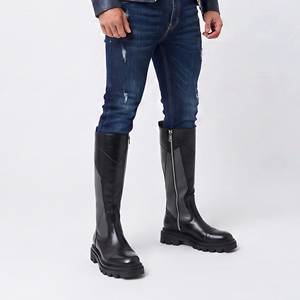 Botas de Cuero para Hombre con Cierre Lateral, Calzado Impermeable de Cuero hasta la Rodilla, Botas de Moda de Cuero hasta la Rodilla para Hombre - Product Image 1