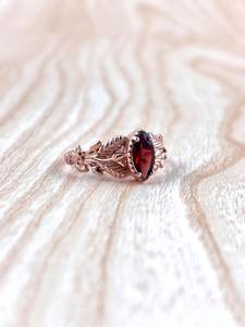 Handmade <b>Garnet</b> <b>Silver</b> Leaf <b>Ring</b> 925 Sterling <b>Silver</b> 14K Gold Plated Boho Twig Promise <b>Ring</b> For Women - Product Image 4