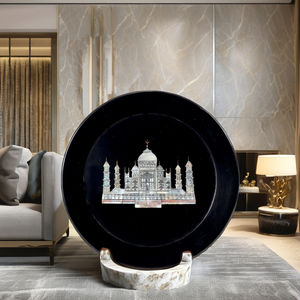 Luxe 7 pouces fabriqué à la main Taj Mahal incrustation Art marbre noir plaque décorative Souvenir indien décor à la maison pièce maîtresse pierre - Product Image 3