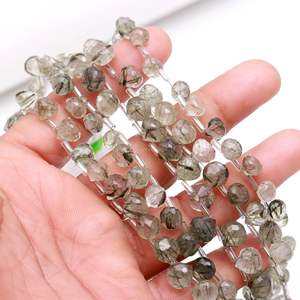 Cuentas de rutilo negro natural facetadas en forma de cebolla/gota, cuentas de piedras preciosas en forma de briolette para la fabricación de joyería, 7-9 mm, 8 pulgadas, venta al por mayor a granel. - Product Image 1