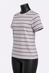 T-shirt en coton rayé pour femme, coupe ajustée, décontracté, manches courtes, col rond, t-shirt basique pour femme, vente en gros, t-shirt de haute qualité - Product Image 5