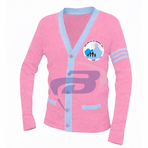 Jack And Jill Of America Sorority <b>Cardigan</b> <b>Sweater</b> Pink Knit with Light Blue Stripes and Embroidered Logo Sorority Apparel Greek - Product Image 2