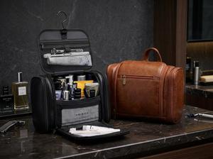 Custom Logo Genuine Leather Toiletry Bag <b>Mens</b> Dopp Kit Travel Wash Bag Shaving Kit <b>Pouch</b> Bulk Wholesale Price TYG-0133 - Product Image 2