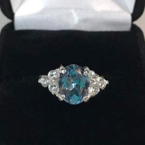 London Art Deco Blue Topaz <b>Ring</b> <b>Adjustable</b> <b>Size</b> December Birthstone Wedding Festival Gift Jewelry for Women - Product Image 4