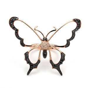 Bague en argent sterling plaqué or rose avec motif papillon, pierre naturelle taille brillant, 8 grammes, accent noir, pour femme, luxe, usage quotidien - Product Image 1