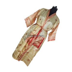 KL017 Beautiful Vintage Blended Poly Silk Sari Kimono Long <b>Robe</b> Double Pocket Nightgown <b>Women</b> Winter Quick <b>Dry</b> Drawstring - Product Image 5