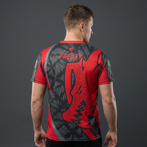 T-shirt à manches courtes imprimé Bangladesh Vitality Xtreme, col rond, tissu jersey à séchage rapide, design rouge et noir, logo sur la manche gauche - Product Image 6