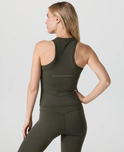 เสื้อกล้ามออกกำลังกายของผู้หญิงผ้าถักระบายอากาศได้ดีสไตล์สปอร์ตความยาวสั้นด้านหน้าสำหรับเล่นโยคะ - Product Image 2