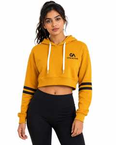 Sweat-shirt à capuche court zippé unisexe en molleton, coupe oversize, pour l'hiver, décontracté, écologique, 100% coton, jaune et noir - Product Image 2