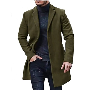 Abrigo Largo de Invierno para Hombre, Talla Grande, Color Verde Oliva, Mezcla de Lana, Cuello Vuelto, Cierre de un Solo Botón - Product Image 1