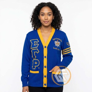 Cardigan grec personnalisé Sigma Gamma Rho en acrylique brodé avec appliques, col en V, pour femme, décontracté, de haute qualité, idéal pour l'hiver - Product Image 2