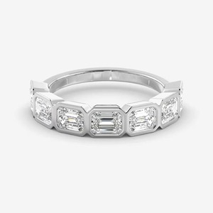 Emerald Cut Lab Grown <b>Diamond</b> 14K Solid Yellow Gold Bezel Set Half Eternity Minimalist IGI Certified Wedding <b>Ring</b> - Product Image 4