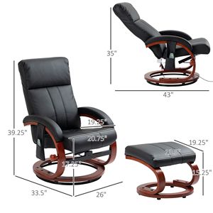 Poltrona Reclinabile Elettrica Girevole con Poggiapiedi, 10 Punti di Massaggio Vibrante, in Ecopelle Nera, Telecomando per il Massimo Comfort - Product Image 2