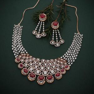 Ensemble de collier en or rose massif 18 carats de luxe avec diamants et boucles d'oreilles en pierres précieuses rouges, cadeau tendance, bijoux de mariage unisexe - Product Image 2
