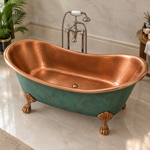 Baignoire ovale autoportante Daystar Trade en cuivre martelé, faite à la main, avec pieds en forme de griffes, de luxe moderne, patine verte, pour adultes - Product Image 3