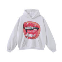 Sweat à capuche imperméable en molleton délavé et vieilli TITAN TREAD WEAR, coupe oversize, pour hommes et femmes, avec motif lèvres sexy, style rétro vintage, très tendance