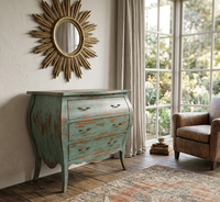 Commode à 3 tiroirs de style français bleu antique, meuble de rangement d'appoint de luxe vintage en bois, meuble de chambre à coucher