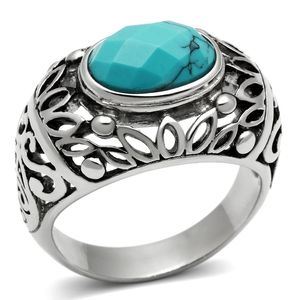 TK498 High Polished Stainless Steel <b>Ring</b> with Sea Blue Synthetic <b>Turquoise</b> Fashionable No Plating <b>Ring</b> - Product Image 1