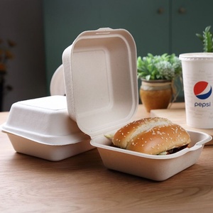 Emballage pour hamburgers en canne à sucre pour la restauration en plein air et les événements, sandwichs et repas légers, 6x6 pouces, pour les restaurants de hamburgers, boîtes - Product Image 1