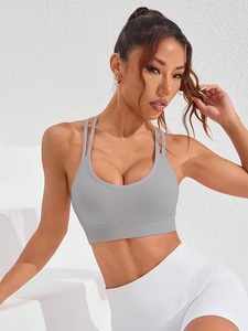 Premium Double Strap Fitness Crop Top | Breathable Knit Ventilation Hole Yoga <b>Bra</b> | Soft <b>Stretch</b> Athletic Gym Bralette - Product Image 1