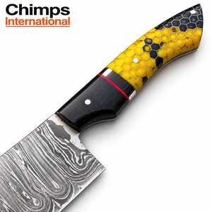 Cuchillo de Chef Santoku de Acero de Damasco Hecho a Mano, Estilo Japonés, Ambidiestro, con Mango de Resina Multicolor |   Longitud de la hoja: 8 pulgadas - Product Image 4
