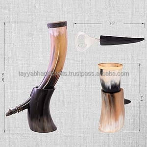 Cuerno para beber de búfalo pulido con punta metálica, diseño único, del fabricante - Product Image 5