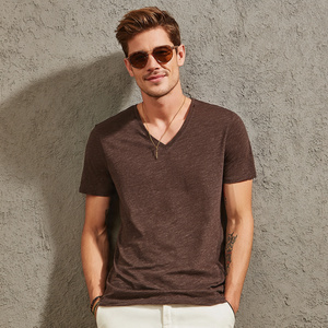 T-shirt à manches courtes et col en V pour homme, 100% polyester coton, t-shirts d'été pour homme, vente en gros, t-shirts légers pour homme - Product Image 2